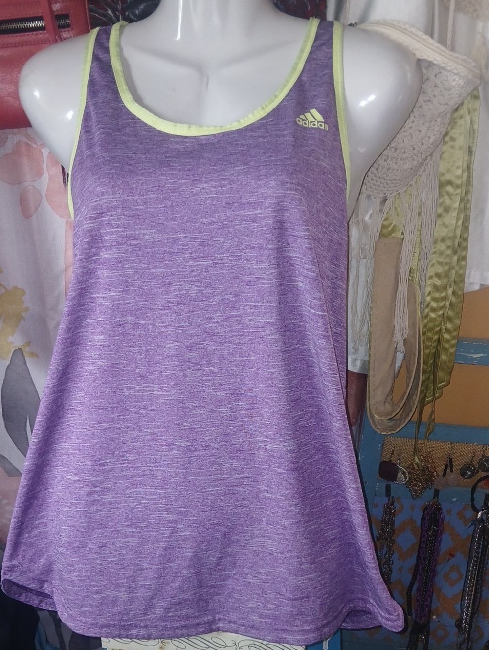 adidas Purple Tank Top with Lime Trim Large